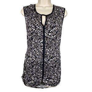 Womens Cable & Gauge Sz L Black Multicolor Rectangles Sleeveless Stretch Top